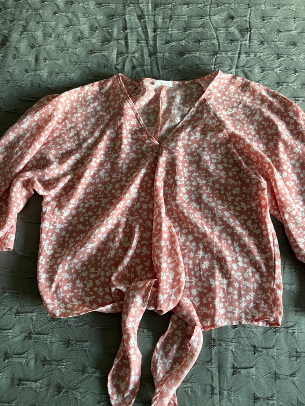 Sienna Sky Coral Pink Floral Tie-Front V-Neck Blouse
